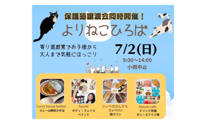 【浜松市浜北区】7月2日(日)『よりねこひろば』保護猫譲渡会同時開催!